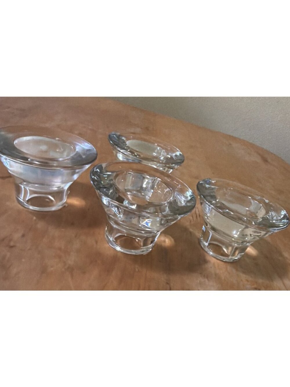 4. Vtg K&M Hagberg reversible glass candle holder, tealight holder tapered